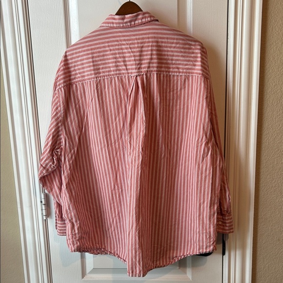 Old Navy women’s pink Striped the boyfriend Shirt academia preppy fall varsity - Picture 4 of 4
